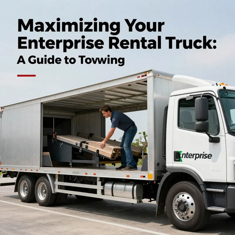 Comparison of different Enterprise rental truck models showing their towing capabilities.