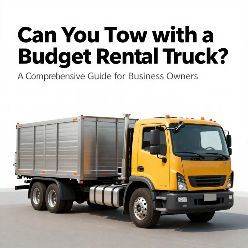 A budget rental truck successfully towing a small utility trailer.