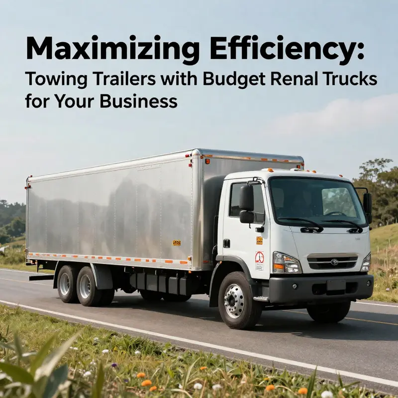 A budget rental truck demonstrating its capacity for towing with a carefully matched trailer.