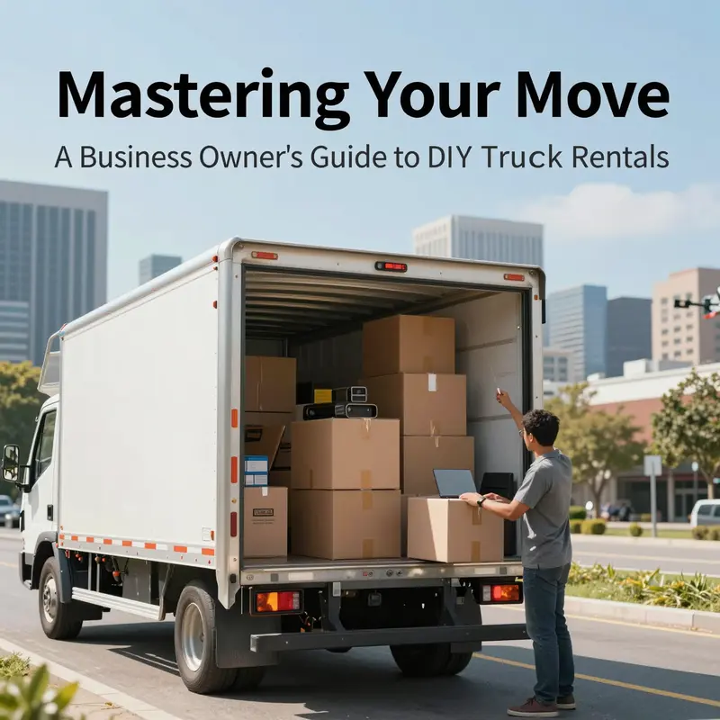 A business owner loading a moving truck personalized for a DIY move, symbolizing autonomy and readiness for business transitions.