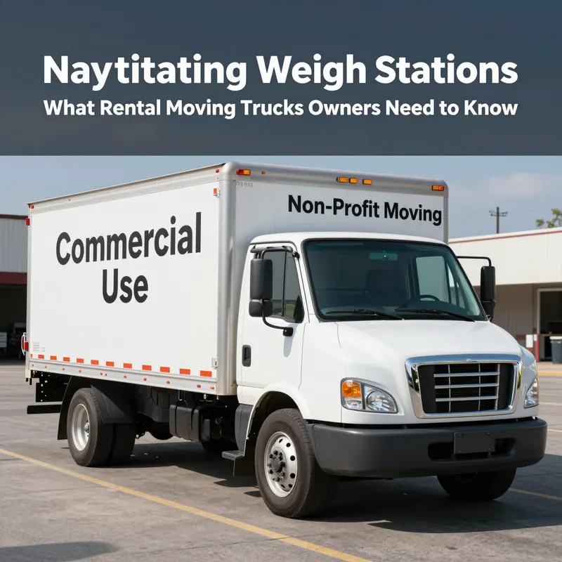 A rental moving truck approaches a weigh station for inspection.