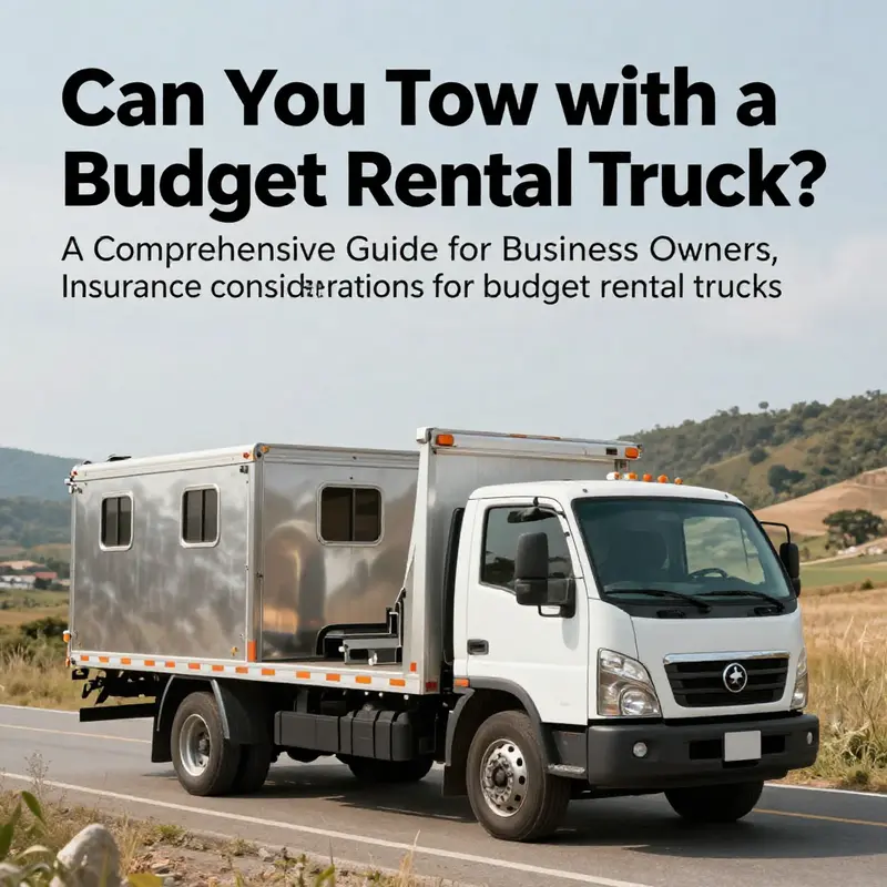 A budget rental truck parked with a small trailer in a serene outdoor setting, emphasizing its use for business logistics.