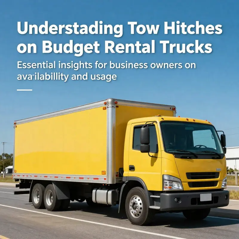 A budget rental truck towing a trailer against a picturesque backdrop, illustrating its functionality.