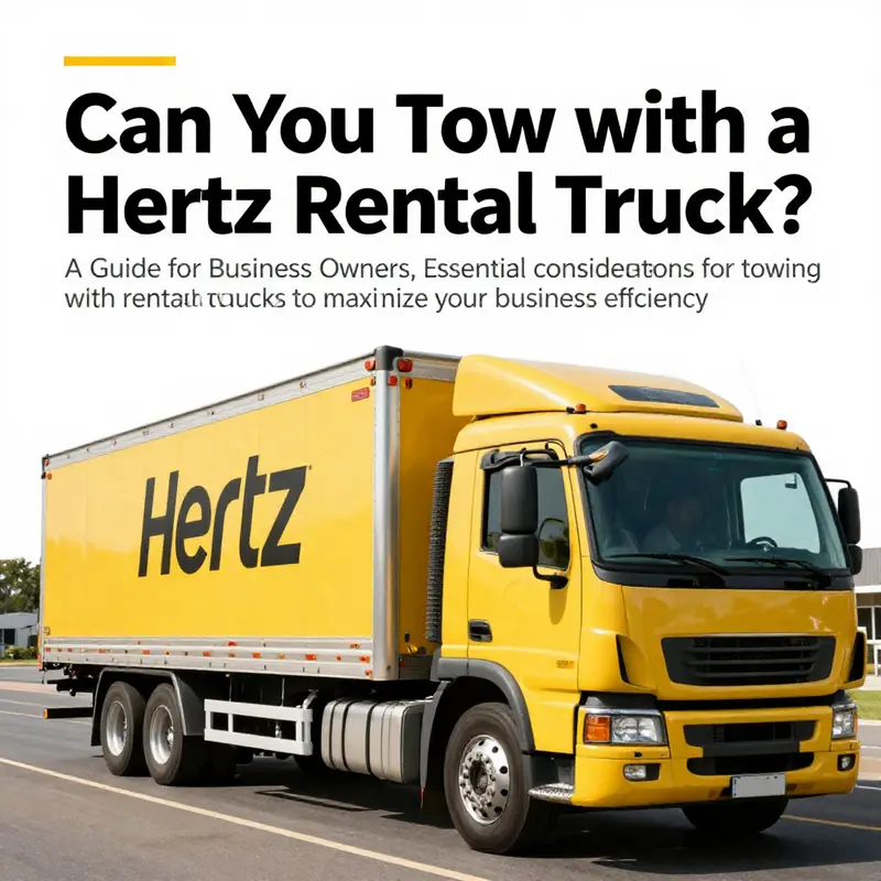 A business owner confidently navigating a Hertz rental truck with a trailer on the road.