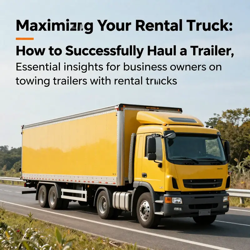 A rental truck towing a trailer along a scenic highway, signifying effective business logistics solutions.