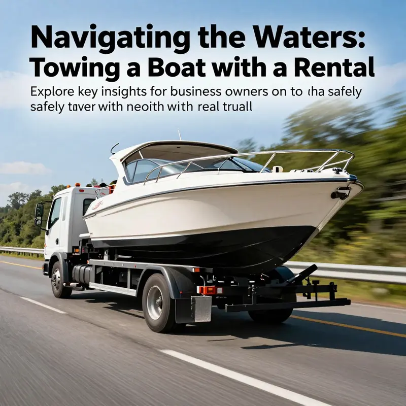A rental truck towing a boat along a scenic route.