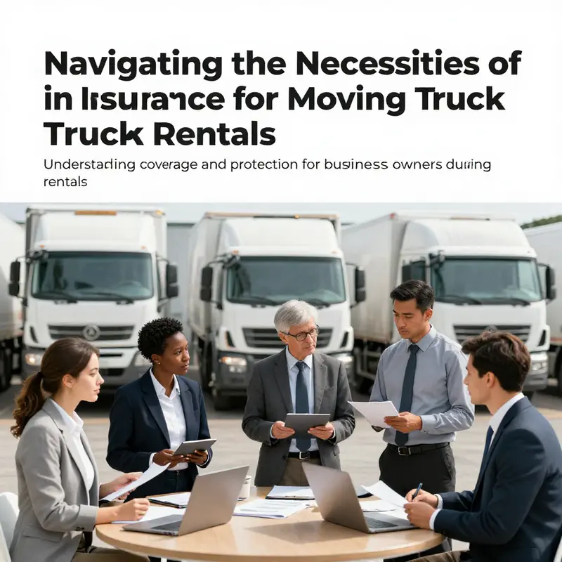 A diverse group of business people discussing moving plans with trucks visible in the background.