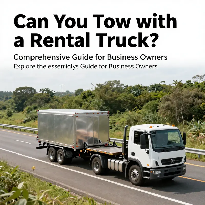 A rental truck on a highway pulling a trailer, demonstrating the practical use of rental trucks for towing.