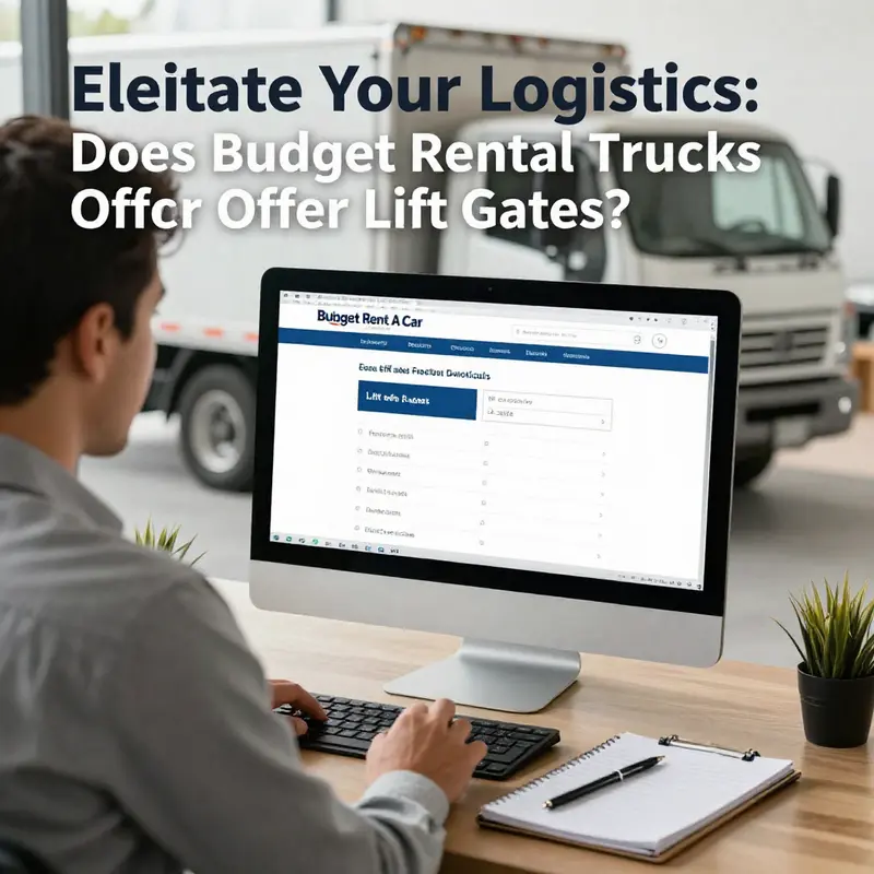 A 26-foot Budget truck equipped with a lift gate, facilitating the loading of heavy cargo.