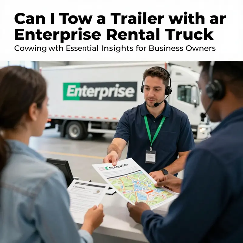 Enterprise rental truck equipped with a towing hitch, ready to tow a trailer.