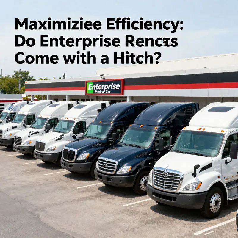 A lineup of various rental trucks at an Enterprise Rent-A-Car location.