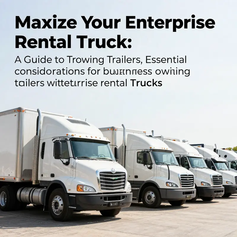 A lineup of Enterprise rental trucks equipped for towing trailers, illustrating their potential for business logistics.