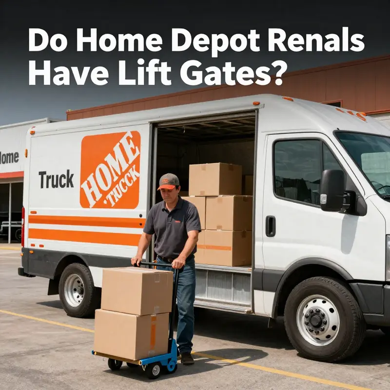 Home Depot truck rental option without a lift gate prominently displayed.