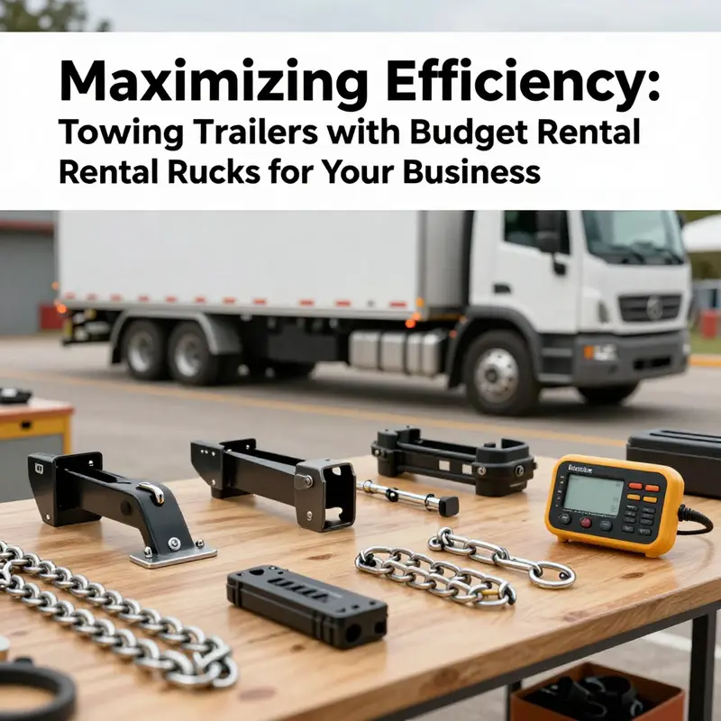 A budget rental truck demonstrating its capacity for towing with a carefully matched trailer.