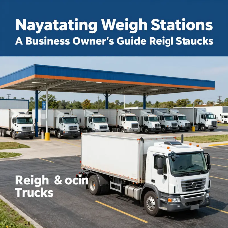 Different rental trucks queued at a weigh station for essential weight compliance checks.