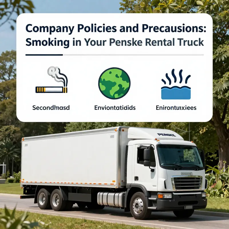 A Penske rental truck prominently displaying a ‘No Smoking’ sign, highlighting the company’s strict smoking policy.