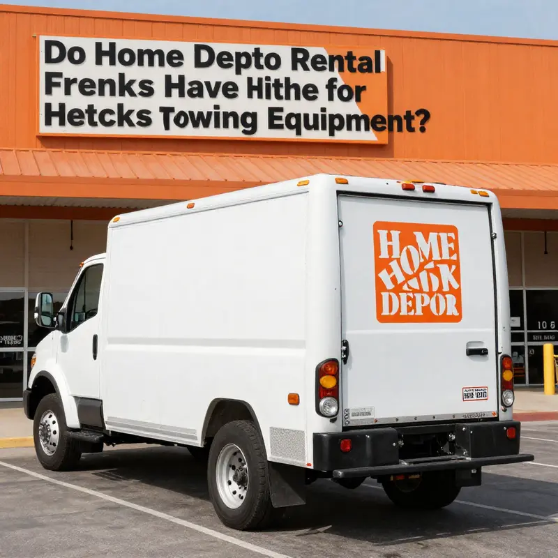 Home Depot rental truck equipped with a hitch, ready for towing.