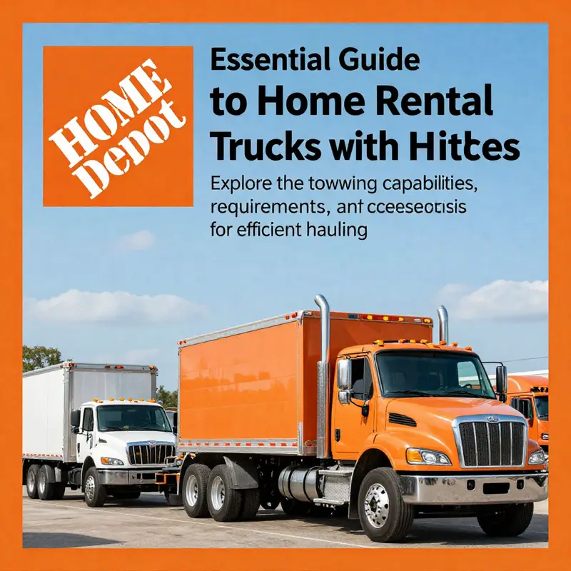 A variety of Home Depot rental trucks, including those equipped for towing, representing the article's focus.