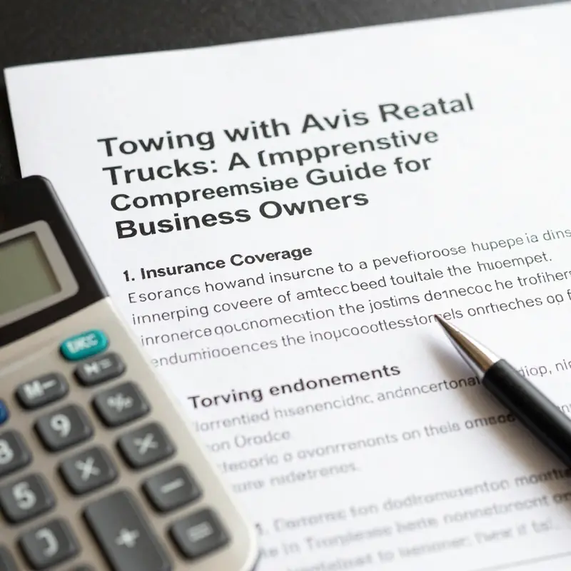 An Avis rental truck readied for towing with a utility trailer, exemplifying the vehicle’s capabilities for business owners.