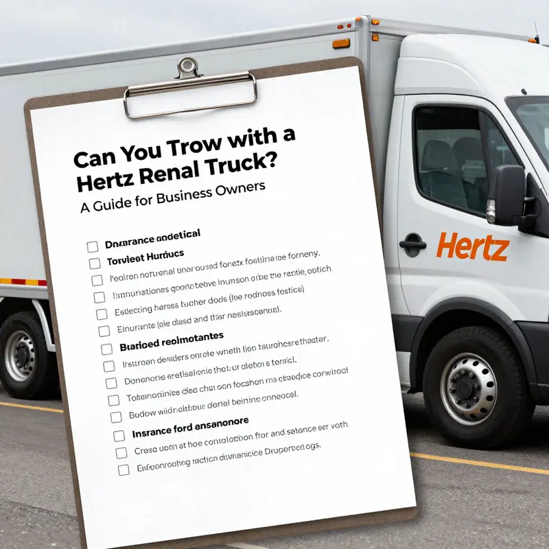 A business owner evaluates a Hertz rental truck, emphasizing the importance of understanding towing options available.