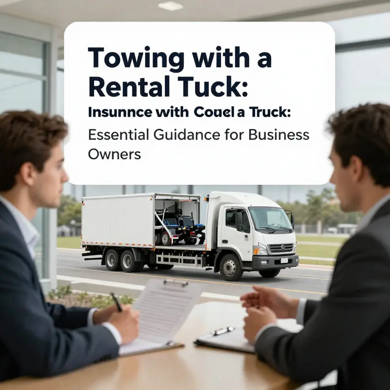 A business owner checks rental terms on towing while standing next to a rental truck.