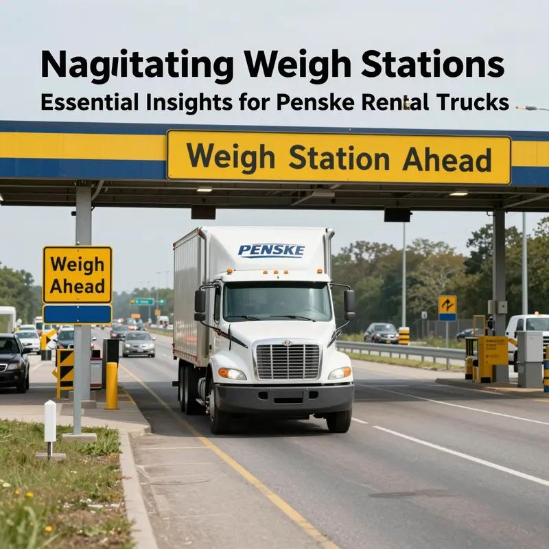 A Penske rental truck about to stop at a weigh station, emphasizing the regulatory requirements.