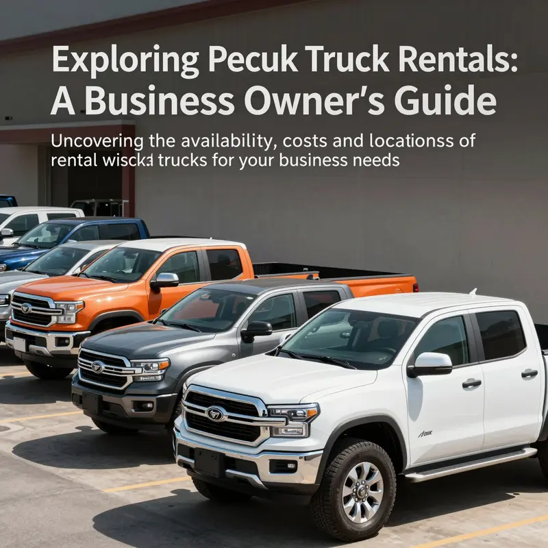A collection of rental pickup trucks showcased for business owners needing functional vehicles.