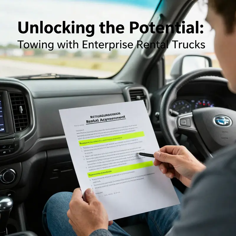 Demonstrating the robust towing hitch of an Enterprise rental truck.