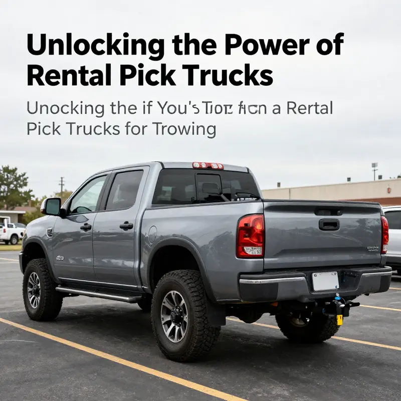 A rental pickup truck equipped with a towing hitch and ready for hauling.