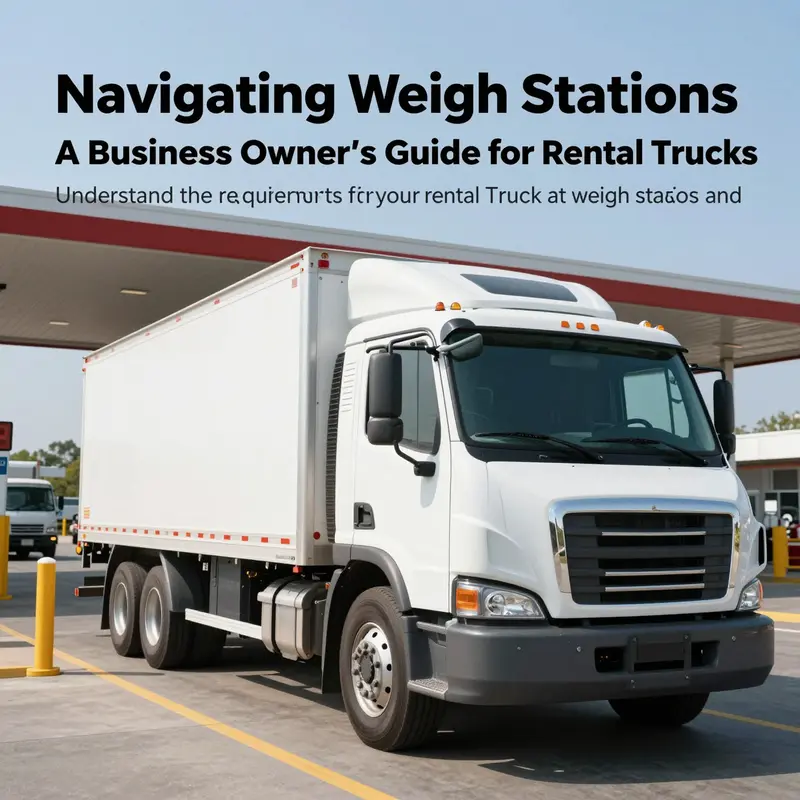 A rental truck poised to stop at a weigh station, highlighting the significance of weigh station regulations.