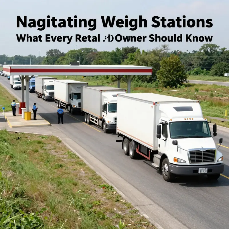 A roadside weigh station where rental trucks are inspected to ensure compliance with state regulations.