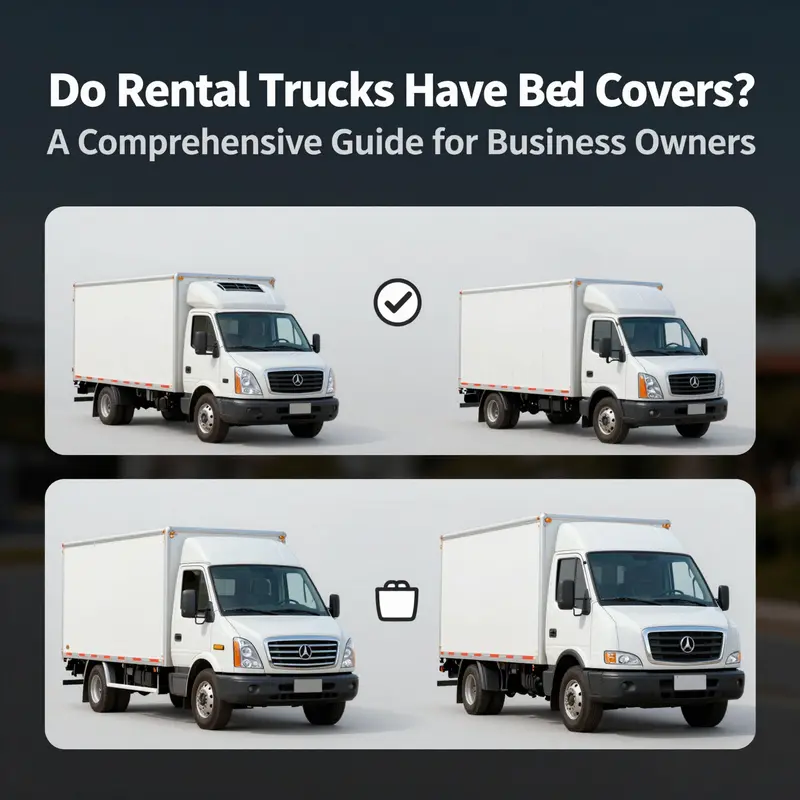 Various types of bed covers available for rental trucks at a rental agency.