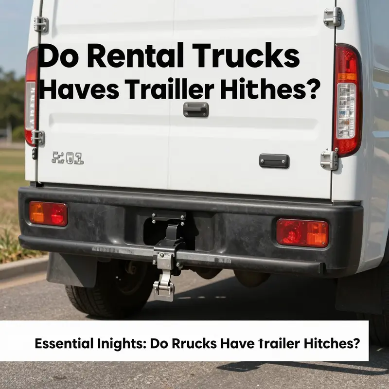 A rental truck fitted with a trailer hitch ready for towing.