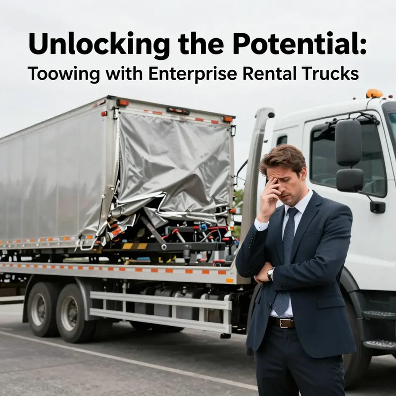 Demonstrating the robust towing hitch of an Enterprise rental truck.