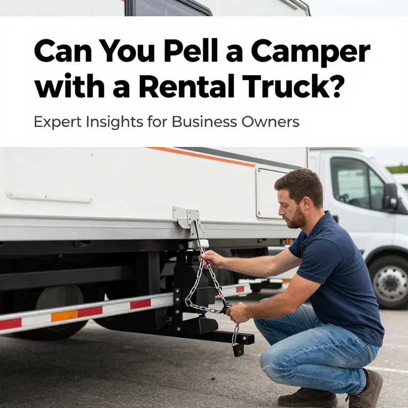 A rental truck and camper combo, highlighting the importance of knowing towing capacities.