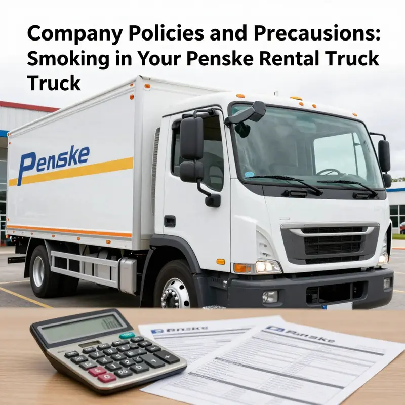 A Penske rental truck prominently displaying a ‘No Smoking’ sign, highlighting the company’s strict smoking policy.