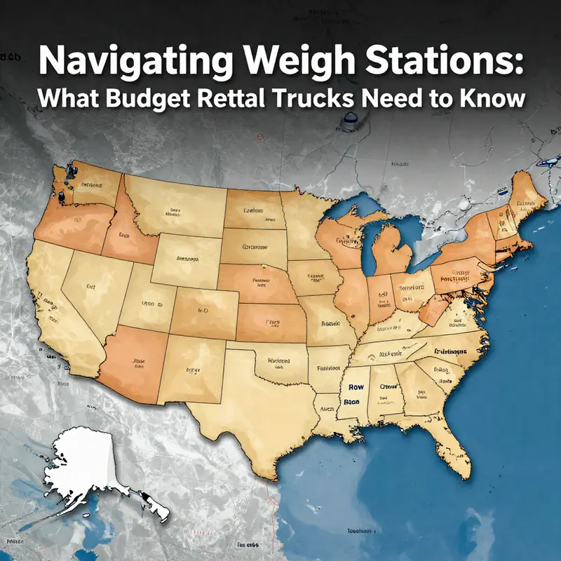 An illustration of a weigh station, symbolizing the regulations affecting budget rental trucks.