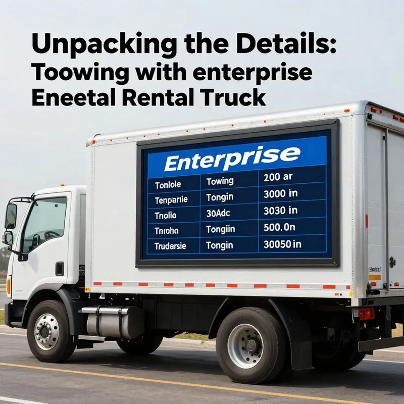 A business owner examines towing regulations with an Enterprise rental truck in the background.