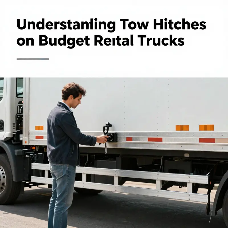 A selection of budget rental trucks equipped with tow hitches, illustrating their availability.