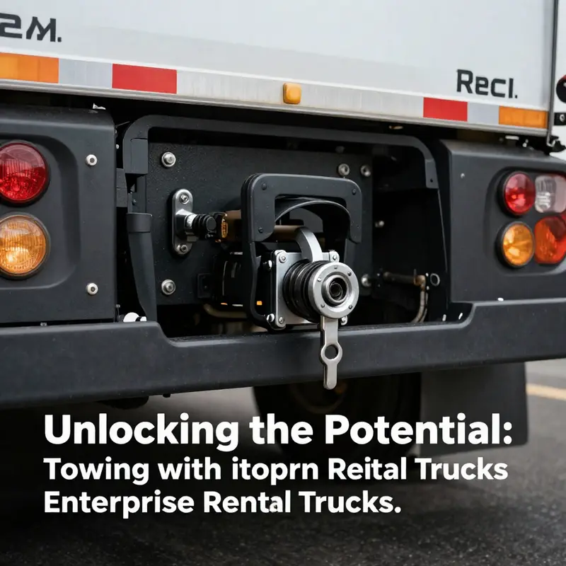 Demonstrating the robust towing hitch of an Enterprise rental truck.
