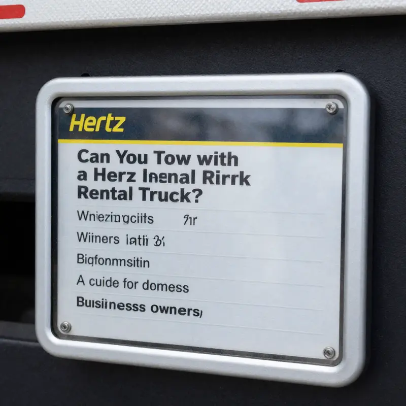 A business owner evaluates a Hertz rental truck, emphasizing the importance of understanding towing options available.
