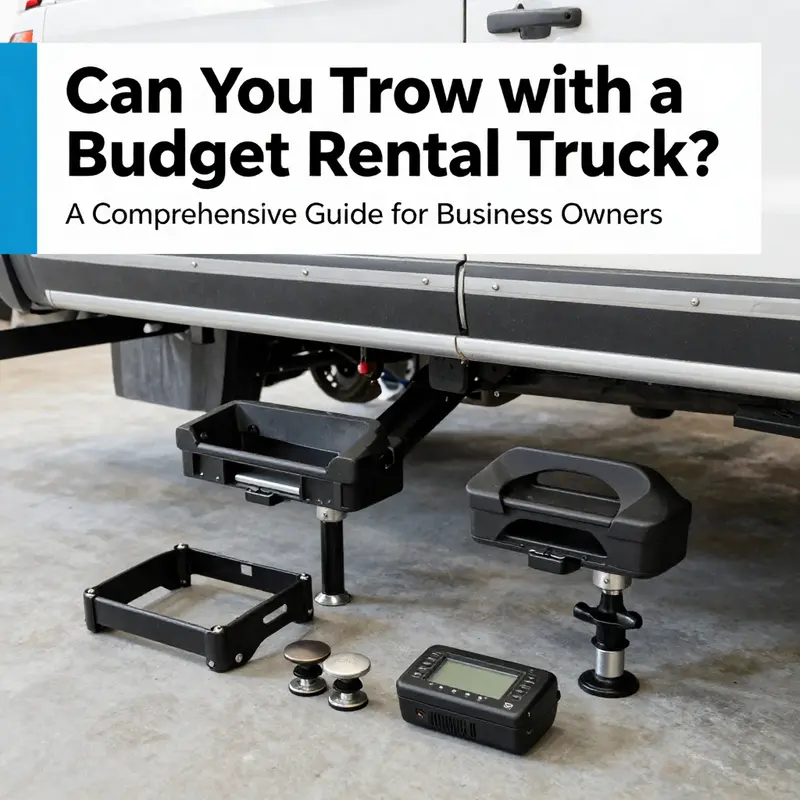 A budget rental truck successfully towing a small utility trailer.