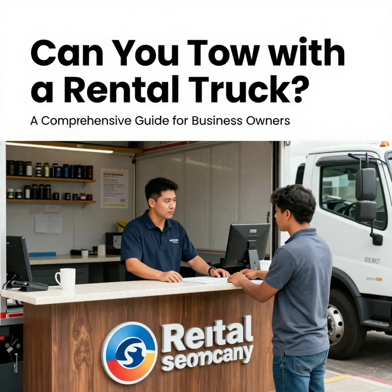 Renter inspecting towing capacity in a rental truck manual.