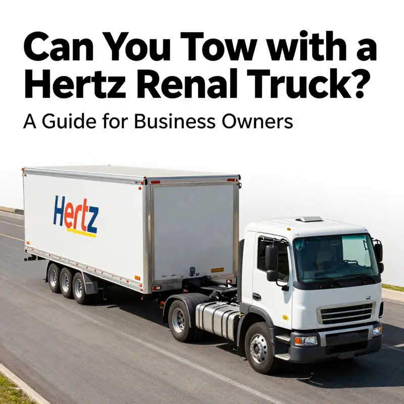 A business owner evaluates a Hertz rental truck, emphasizing the importance of understanding towing options available.