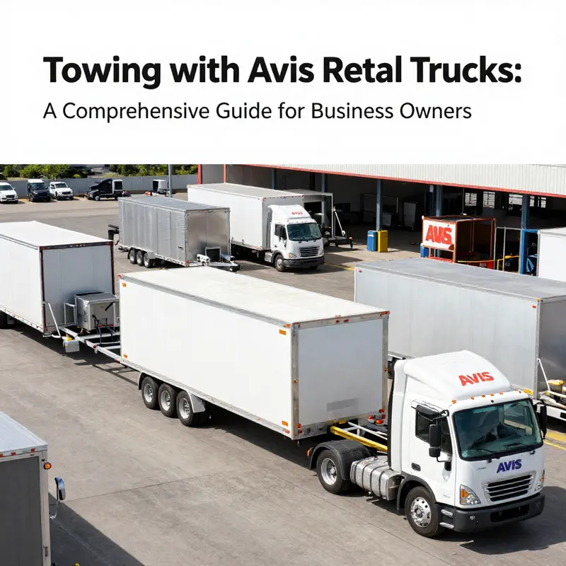 An Avis rental truck readied for towing with a utility trailer, exemplifying the vehicle’s capabilities for business owners.