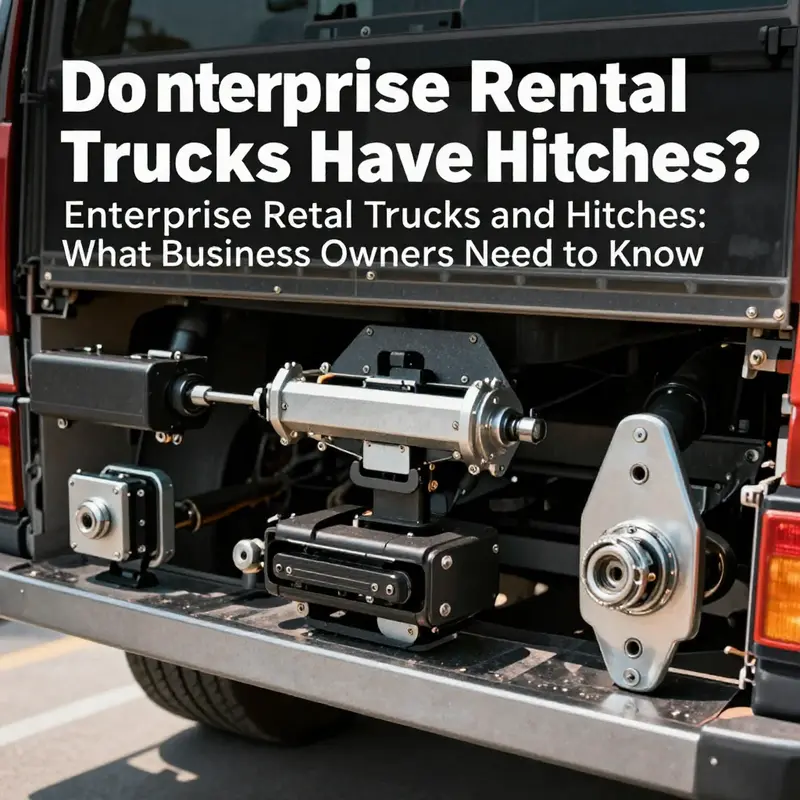 Diverse models of Enterprise rental trucks, with some clearly displaying hitches, ready for business use.