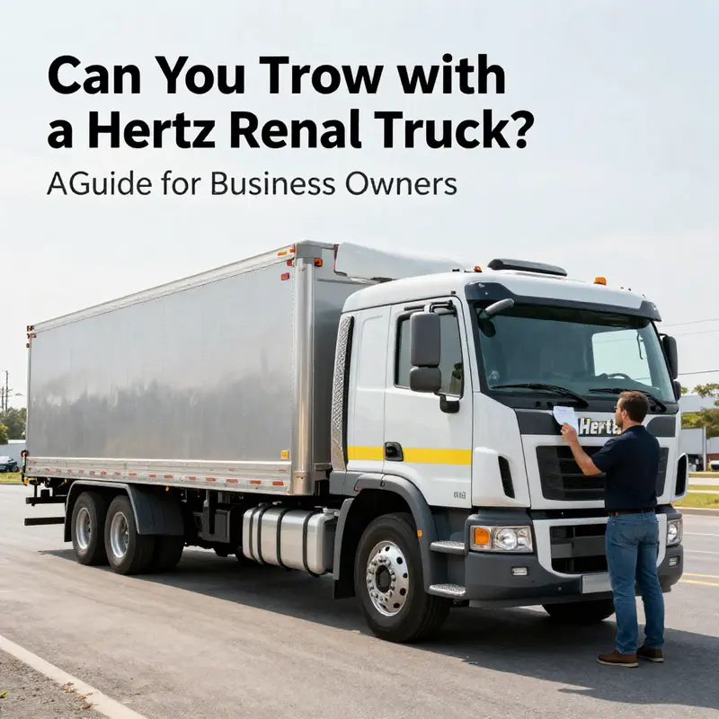 A business owner evaluates a Hertz rental truck, emphasizing the importance of understanding towing options available.