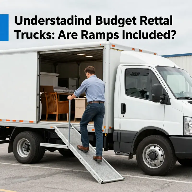 Highlighting the ramp feature on a Budget rental truck for easy loading.