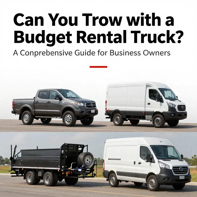 A budget rental truck successfully towing a small utility trailer.