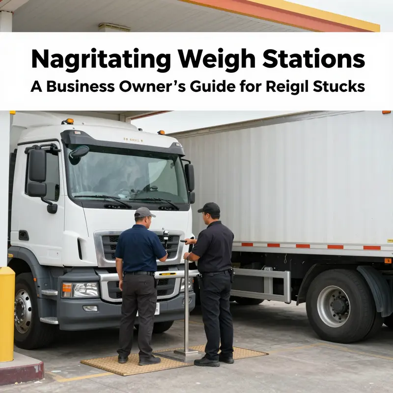 Different rental trucks queued at a weigh station for essential weight compliance checks.